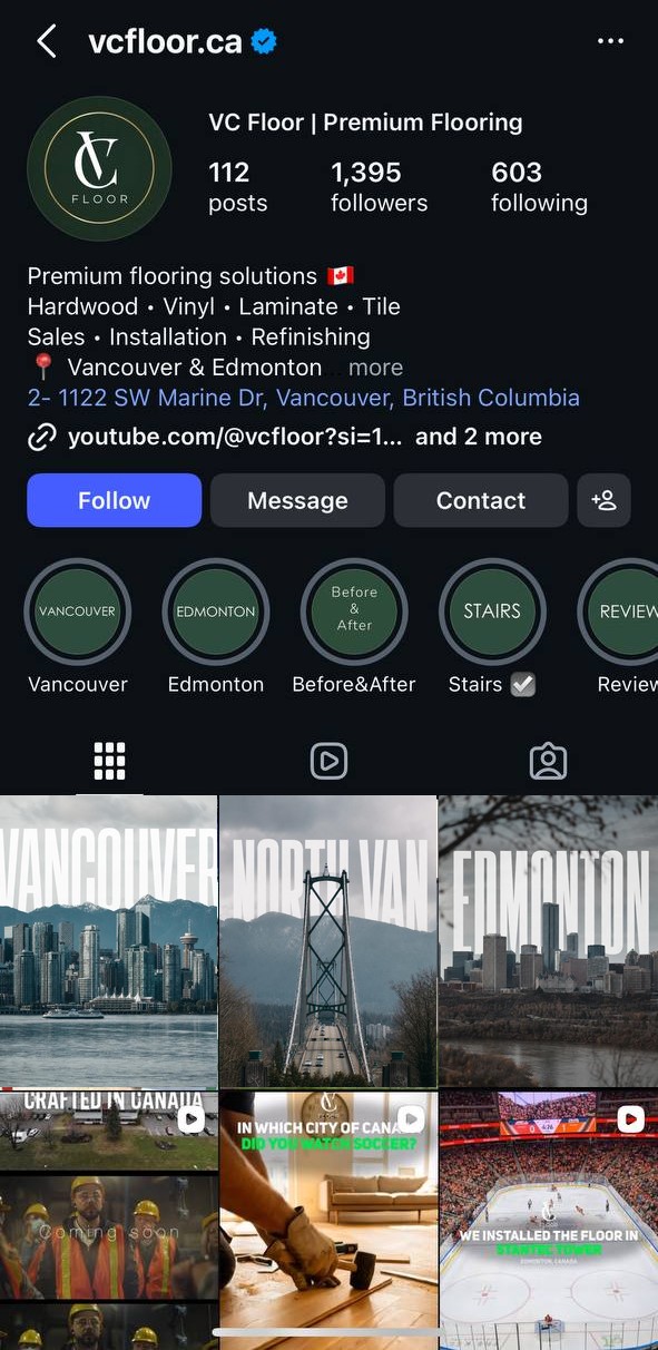 Приклад профілю Instagram VC Floor із трьома закріпленими постами